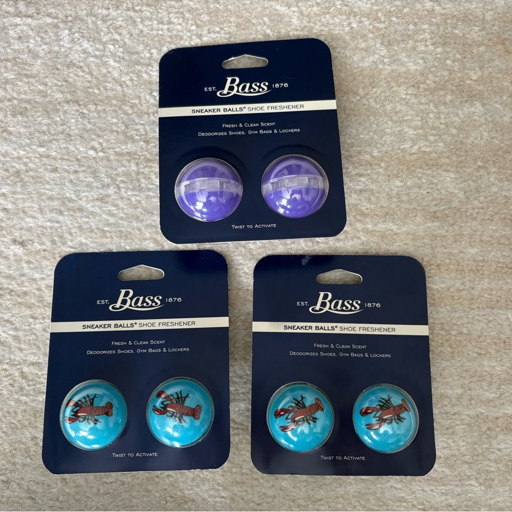 Bass Sneaker Balls Shoe Freshener Lot of 3 Sets purple Blue Lobster